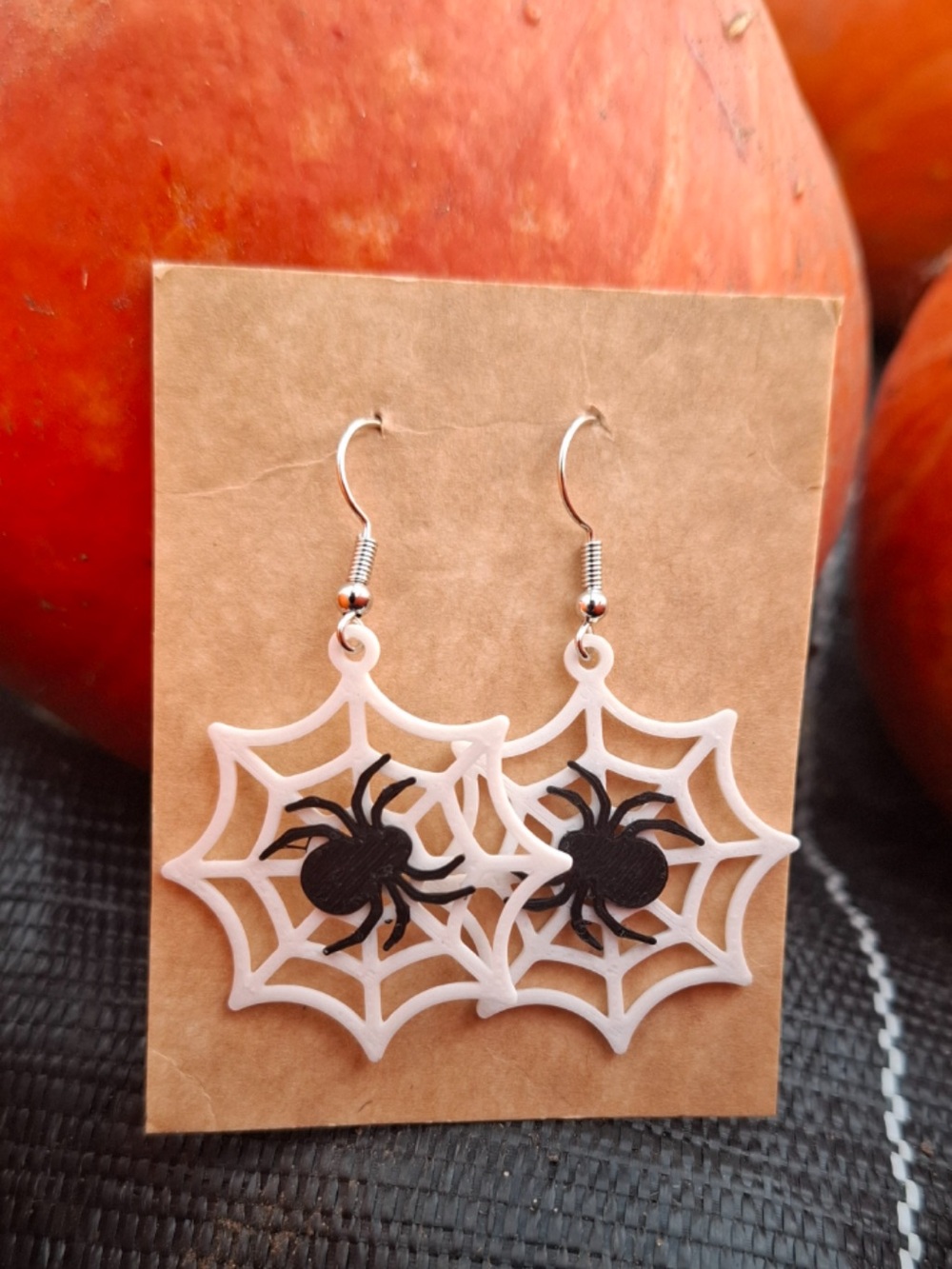 Halloween Spider Web Drop Earrings - Black on White
